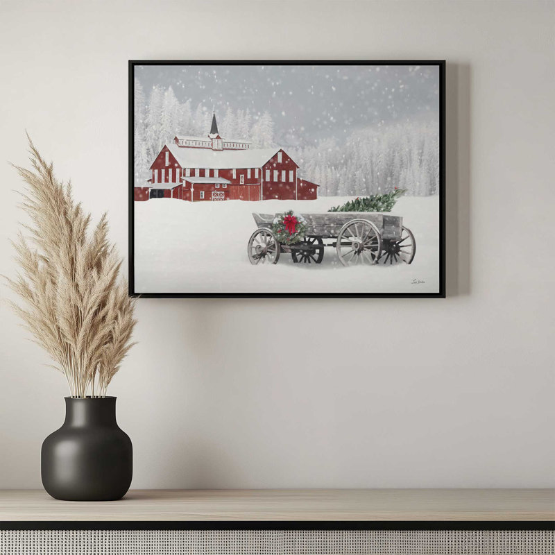 «Snowy Weathered Wagon» par Lori Deiter, reproduction d'art, L 32 po x H 24 po, Brun, Toile avec cadre