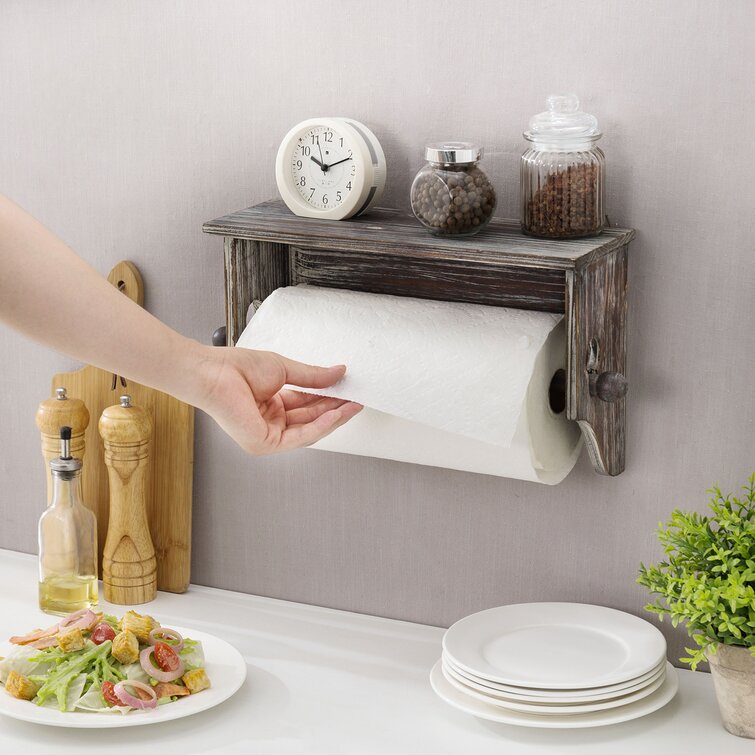 Paper towel holder wall or under cabinet wood White made in the USA