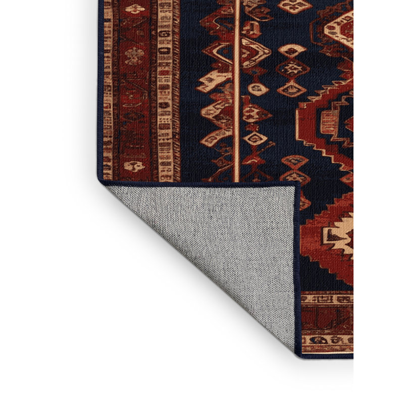 Tapis persan noir lavable à la machine, Rond 3 pi