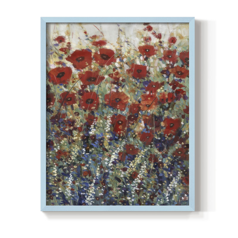 «Garden Poppies I», reproduction encadrée - bois massif, H 15 po x l 12 po, Bleu