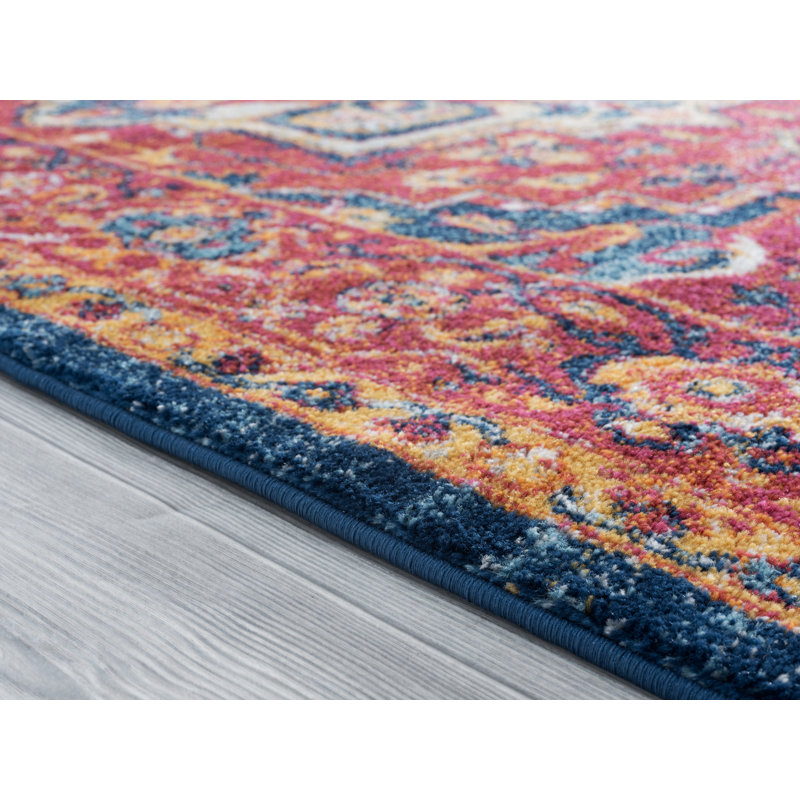 Tapis brique / bleu Tibo, Rectangle 1 pi 10 po x 3 pi