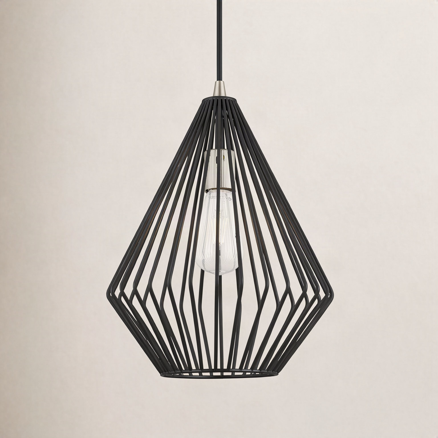 Garfield Single Light Metal Steel Dimmable Pendant, Black