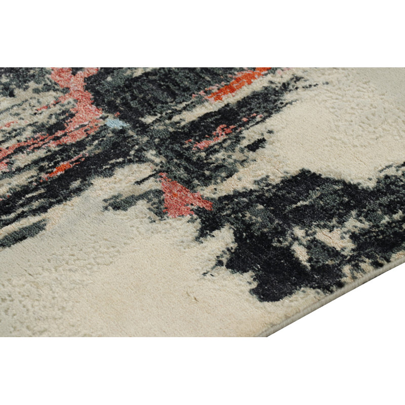 Rug & Kilim’S Abstract Runner Rug In White With Black And Red Geometric Pattern