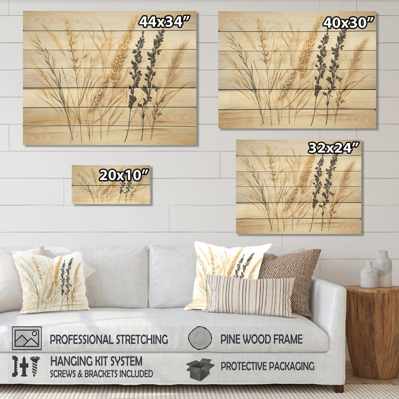 «Vintage Botanica Herbs I» - Herbes florales sur bois, H 34 po x l 44 po