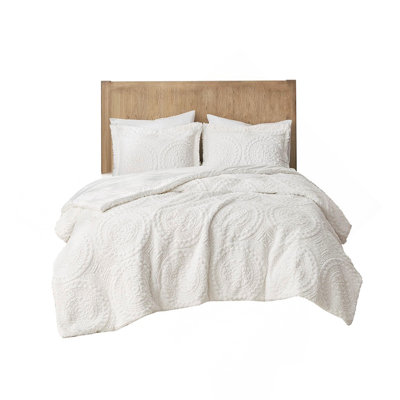 Twin Embroidered Medallion Faux Fur Ultra Plush Comforter Mini Set, Elegant And Hypoallergenic For Cozy Nights