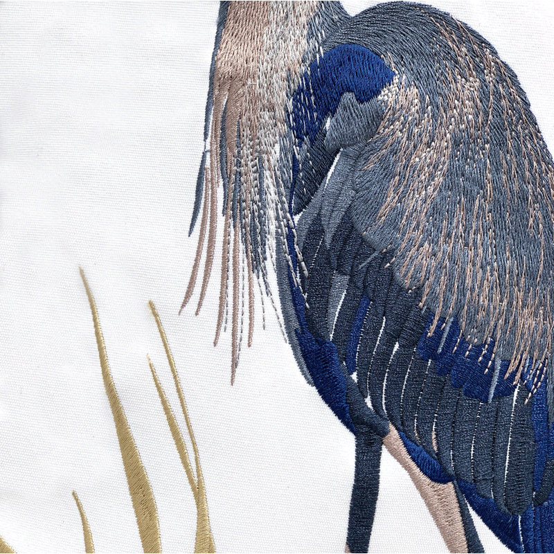 22" Coastal Blue Heron Embroidered Outdoor Pillow