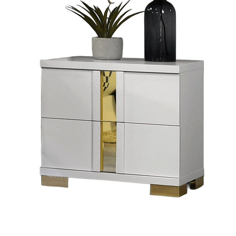 Nightstand For Bedroom, White,White+Gold