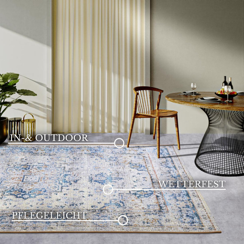 Kollektion 1767 Machine Woven Cream blue Rug, Rectangular 160 x 235cm