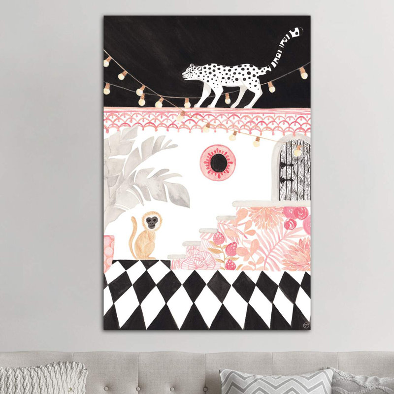 Art sur papier leopard et singe, H 60 po x l 40po x P 1,5 po, Toile avec cadre en bois classique