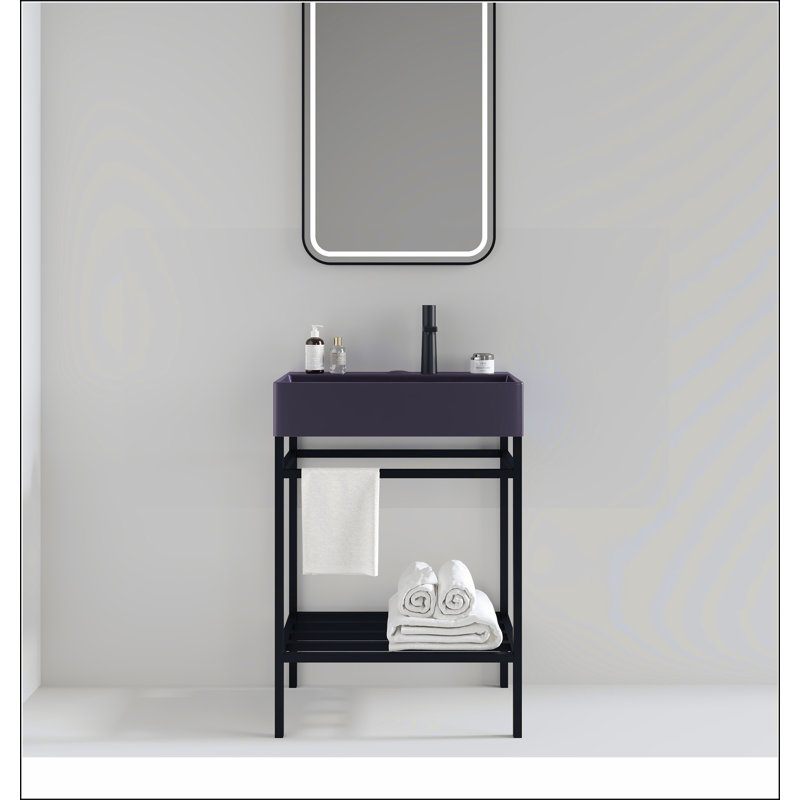 Ensemble de meuble-lavabo avec lavabo en céramique, lavabo console sur pied LOFI, Mauve