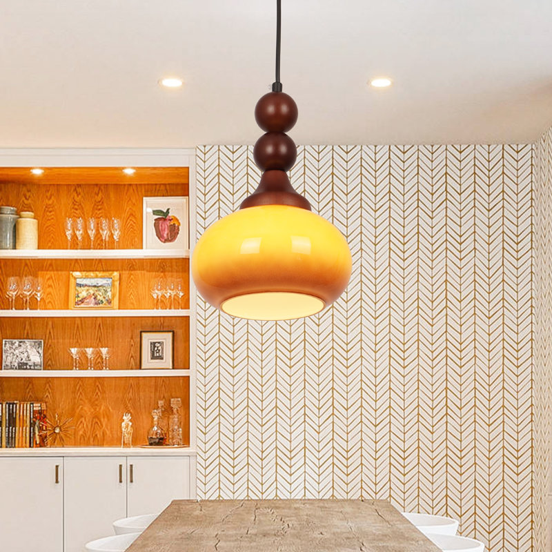 Luminaire suspendu rond moderne orange à 1 lumière avec abat-jour en verre et fil de suspension réglable de 62 pouces pour la chambre à coucher, le salon et l'îlot de cuisine