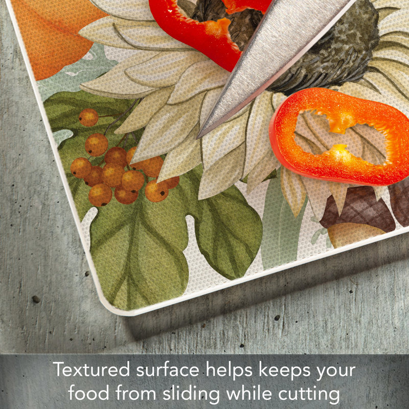 Farmhouse Fall Sunflower and Pumpkin Tempered Glass Cutting Board