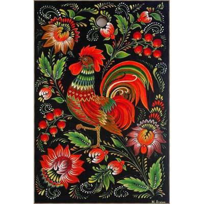 Black And Red Themed Rooster And Flower Rose Pattern Modern Decorative Carpet