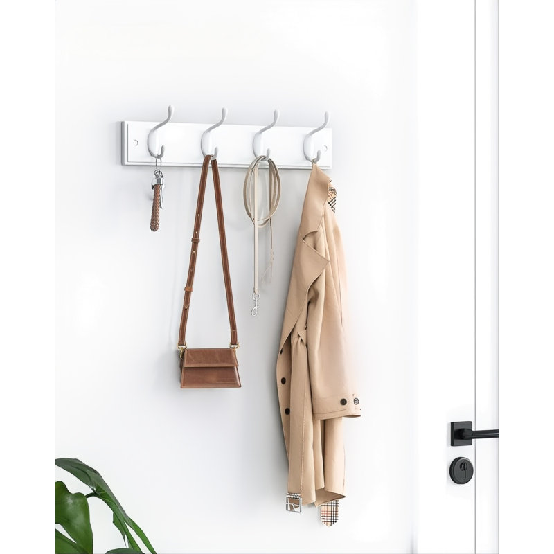 Portemanteau mural, support à crochets, 4 crochets doubles en métal, pour manteaux, sacs, clés, dans l'entrée, chambre à coucher, salon, blanc