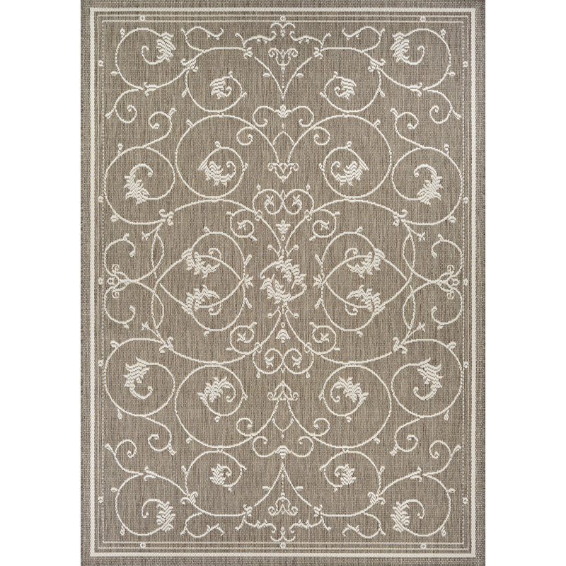 Tapis intérieur / extérieur Ariadne, Ivoire / taupe, Rectangle 8 pi 6 po x 13 pi