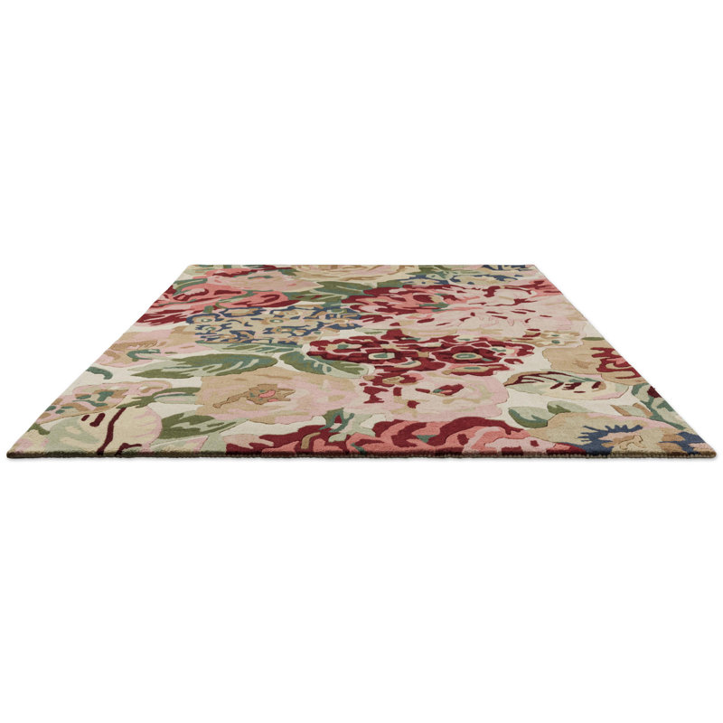 Hand Tufted Wool Floral Area Rug in Red, Rectangle 4'7" x 6'7"