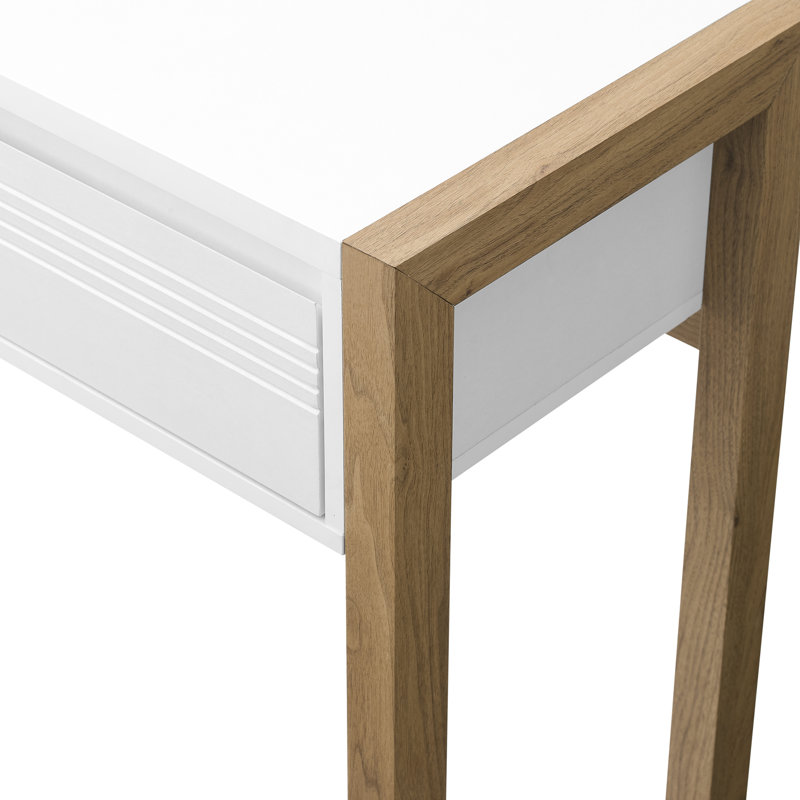 Bureau d'écriture à 1 tiroir Carleisha, Blanc / chêne anglais