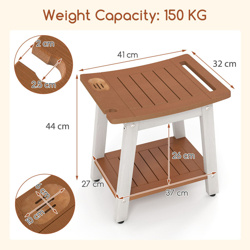   Shower Stool with Handle and Shower Head, Brown/White