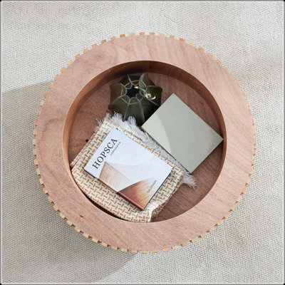 Table basse ronde en bois avec rangement et relief fabriqué à la main