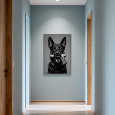 Animals German Shepherd Holding Pistol In Mouth
