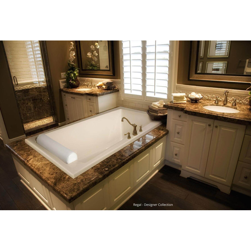 Regal 71'' x 34'' Soaking Fiberglass Bathtub, Bone, Satin Chrome