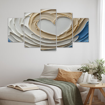 White Spiraling Hearts Accented With Blue II - Abstract Spirals Wall Decor Set