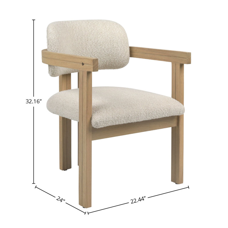 Nathaniel Polyester Blend Upholstered Dining Chair, Off-White Boucle/Natural