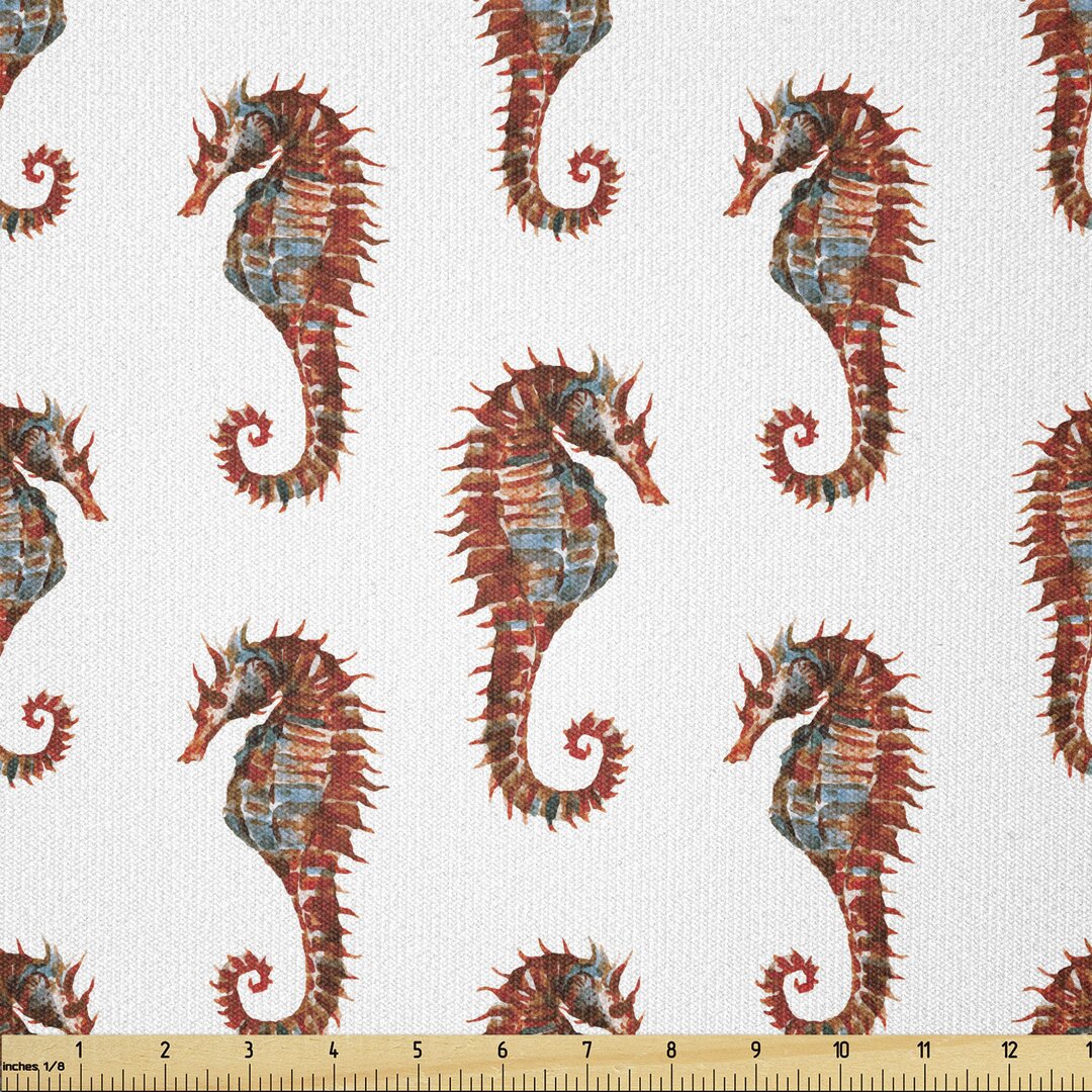 Stoff als Meterware, Muster in den Aquarellen, Seahorse, Grau und Rot