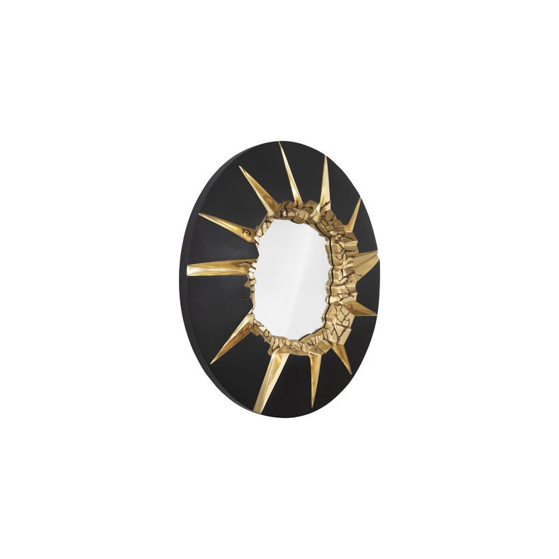 Circular Cracked Mirror, Black & Gold