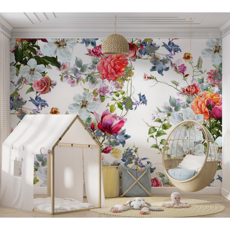 Murale florale pelez et collez - Bouquet coloré, L 41 po x l 57 po