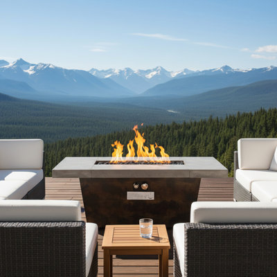 42 Inch Gas Fire Pit Table, Rectangle Design With Cement-Imitating Texture For Patio And Backyard Heating