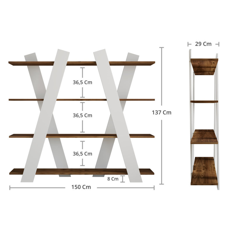 Étagère à livres H 53,94 po x l 59,06 po Frieda, Blanc / noyer foncé