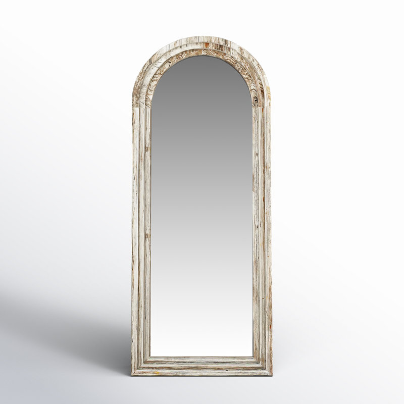 Borseth Arched Wood Frame Full Length Mirror with Stand, Retro White, 71" x 30"