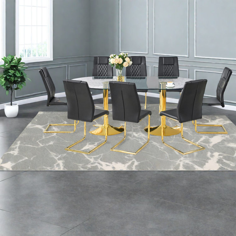 Ensembles de table de salle à manger modernes avec verre et métal, spacieux pour les réunions de famille