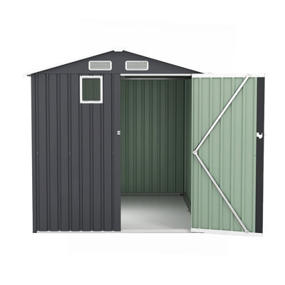 Remise de rangement extérieure en acier de 6 pi x 8 pi avec fenêtre transparente, portes verrouillables, remise à outils compacte en métal pour le jardin, la cour, le patio, les utilitaires et le rangement pour vélos, gris foncé