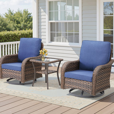 Ensemble de meubles d'extérieur 3 pièces, chaise berçante pivotante, ensemble de chaises de patio et table d'appoint pour terrasse