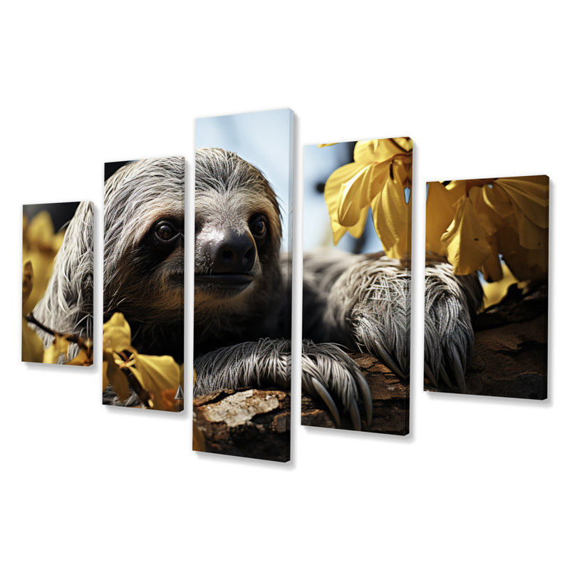  «Sloth Motion Portrait - Reproduction d'art sur toile - 5 panneaux
