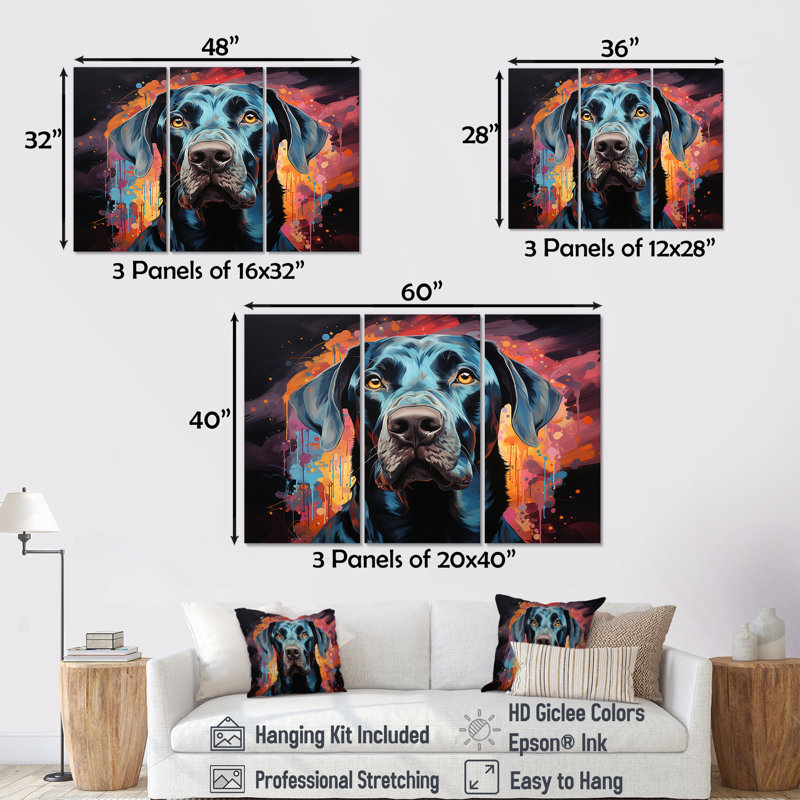 Dog Great Dane Grace - Ensemble de décoration murale chien, H 32 po x l 48 po