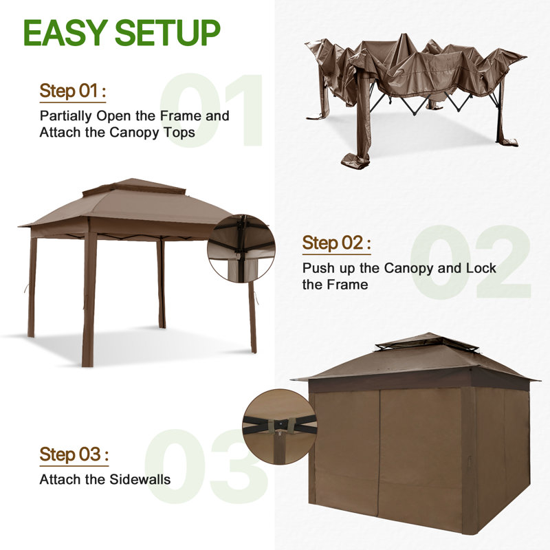 Brown 11x11 Steel Frame Patio Gazebo with Sidewalls