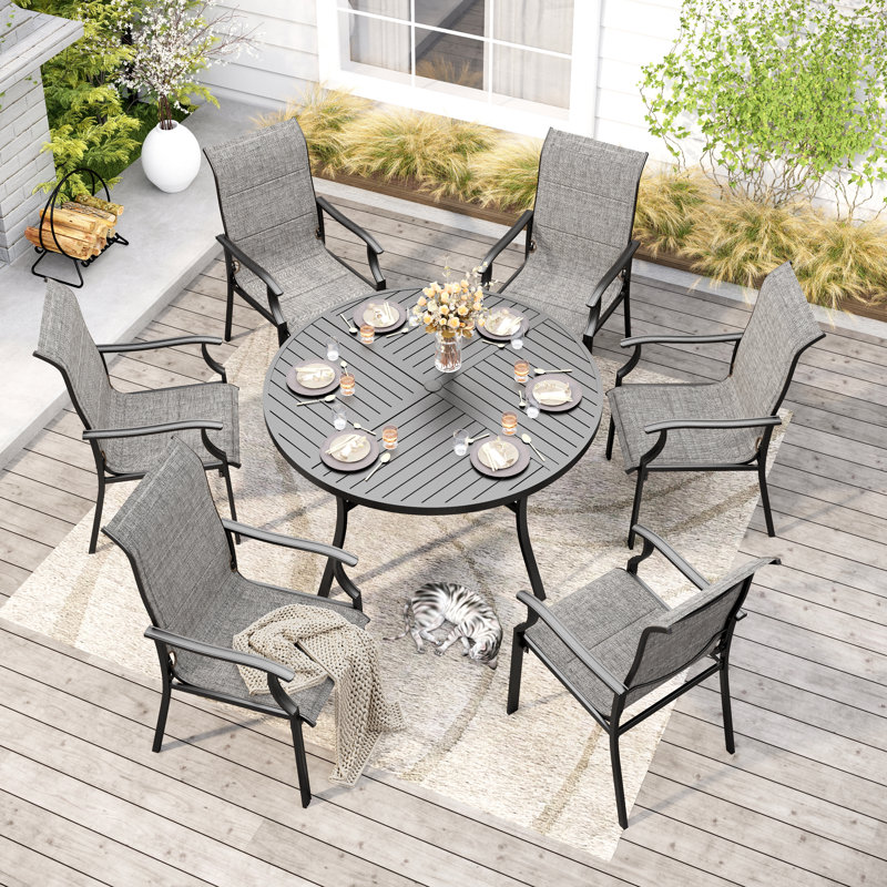 Rectangle Outdoor Patio Dining Set Heavy Duty Metal Table With Sling Chairs
