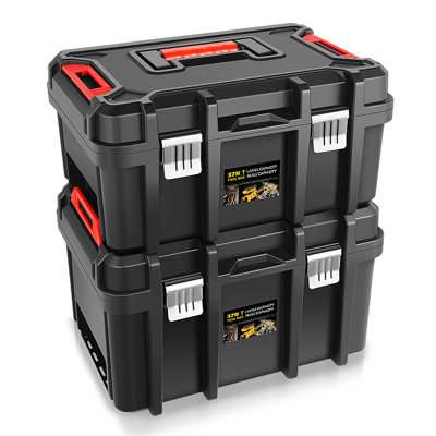 2 Piece 17" Portable Tool Box Organizer Storage Toolboxes with Removable Tray, Metal Buckle and Carrying Handle