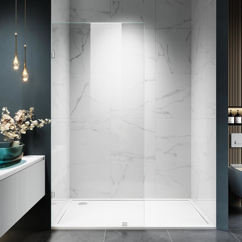 Porte de douche en verre de 30 po de largeur, porte en verre trempé de 10 mm de 3/8 po, fixation réversible, apparence brossée pour panneau de salle de bain, installation, couleur