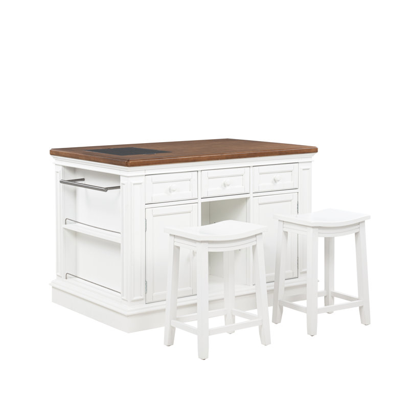 Posie Kitchen Island With 2 Stools, White