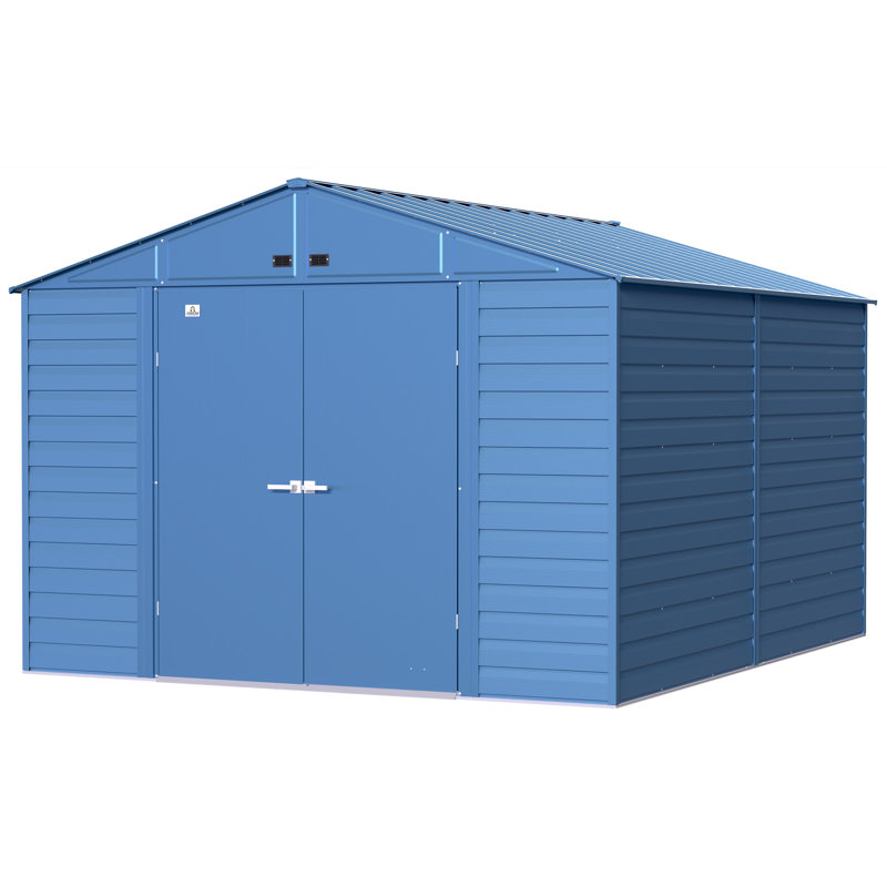 Blue Grey 10x8 Galvanized Steel Storage Shed with Swing Doors