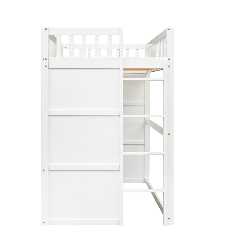 Lit mezzanine simple avec lit en bois massif blanc pour une nuit de sommeil confortable - stable et de fabrication, Blanc