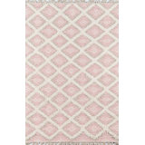 Wool Geometric Area Rug in Pink