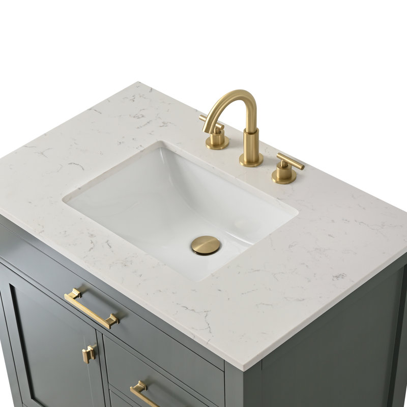 Trevor 36" W Single Vanity, Vintage Green/Brushed Gold