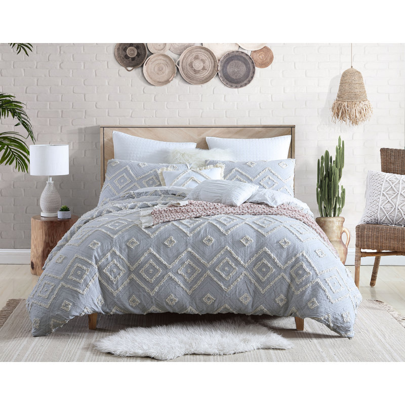 King Light Gray Cotton Down Alternative Reversible Comforter Set