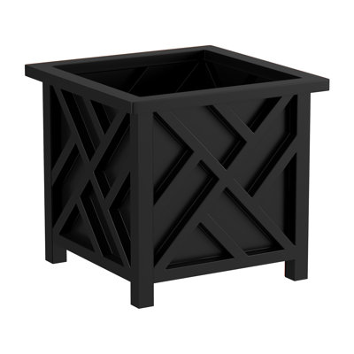 Calista 14.75" Lattice Design Planter Box - 13” Tall Square Decorative Outdoor Flower or Plant Pot