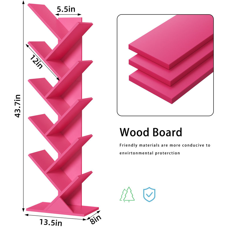 10 Tier Tree Book Shelf, Floor Standing Wood Bookshelf for Narrow Space, Storage Organizer Bookshelves for Books/CDs/Magazine, Bookcase with Shelves for Home Office, Living Room